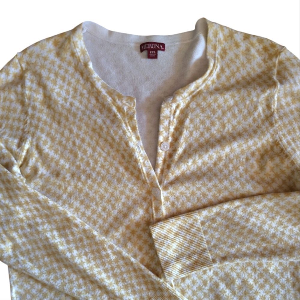 Merona Yellow White Patterned Button Front Cardig… - image 3